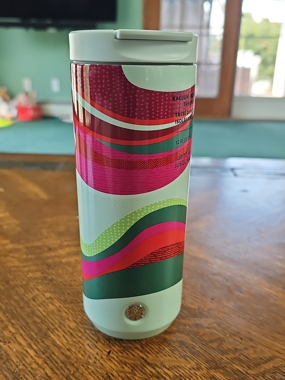 Starbucks Mint Green Tumbler with Pink, Green & Red Wave Accents